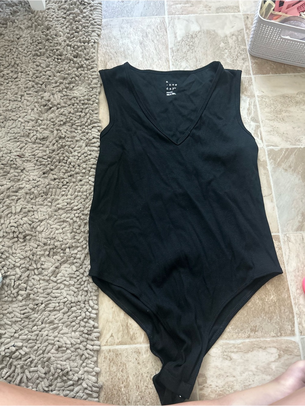 Black V-Neck Ribbed Bodysuit
